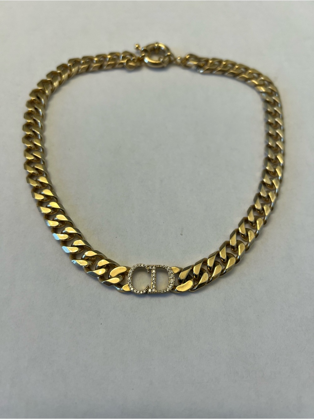 Gold Chain Necklace with Crystal CD Logo Accent
